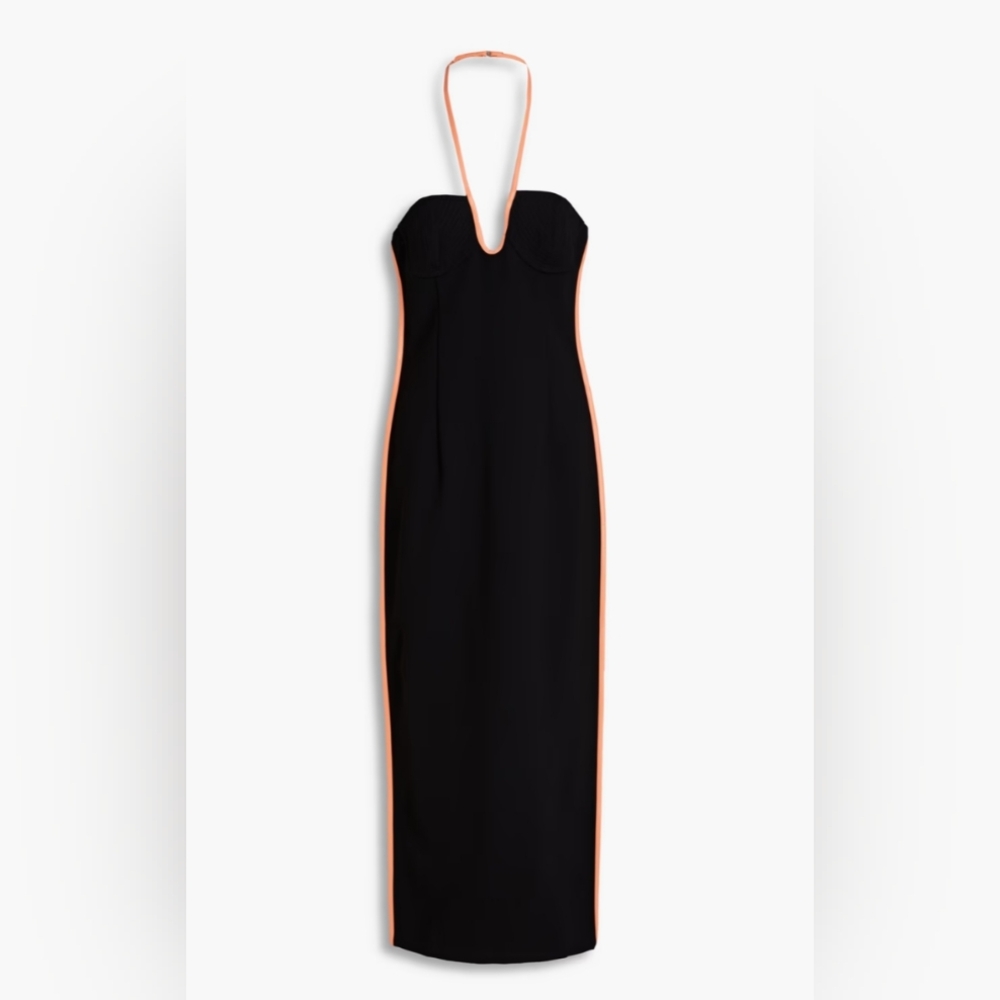 Paris Georgia Black Strapless Dress with Orange Trim‎
